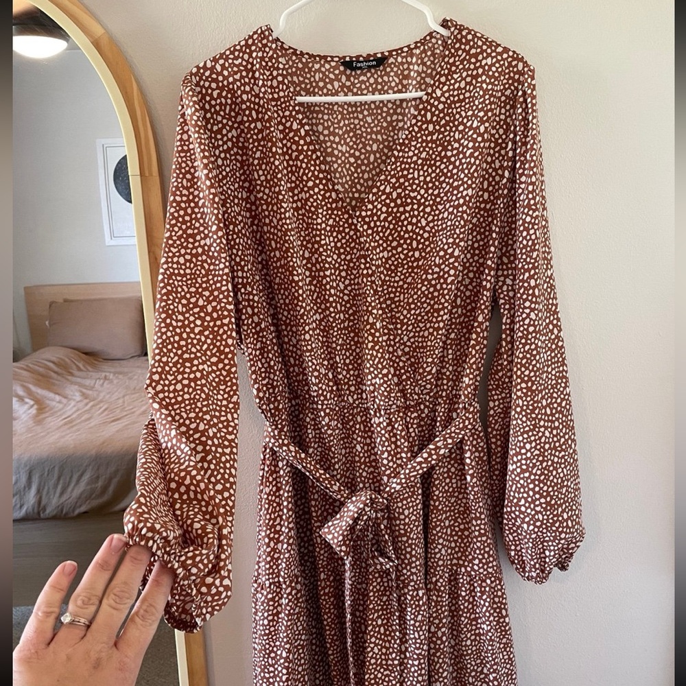Red Brown, Organic Polka Dot, Maxi Dress - Picture 4 of 9